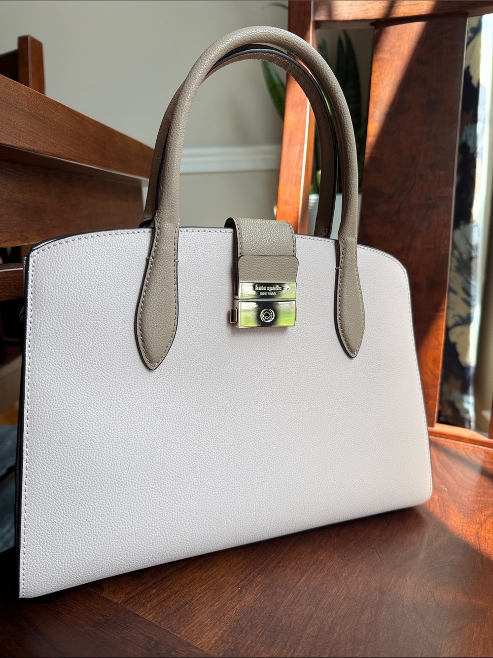 Kate Spade satchel in color block cream and taupe